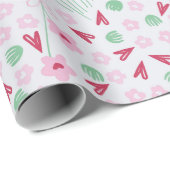 Hart Bloom Weide op Wit – Roze & Rode Valentijn Cadeaupapier (Rol Hoek)