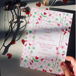Hart Bloom Weide op Wit – Roze & Rode Valentijn Kaart