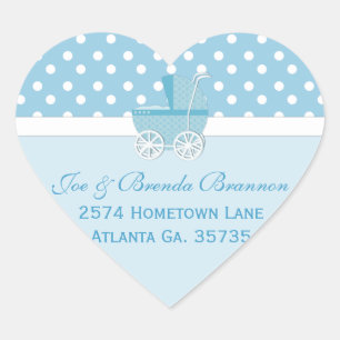 Hart Blue Carriage en Polka Dots Adresetiketten Sticker