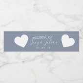 Hart Blush Blauw Witte Trouw Waterfles Label Etiket (Enkel label)