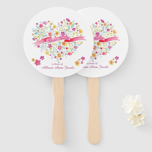 Hart boeket bloemen vrijgezellenfeest fans handwaaier (Voorkant en achterkant)