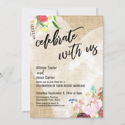 Hart Boho Bloem Sisaal Feest met Ons Feestje Kaart (Voorkant)