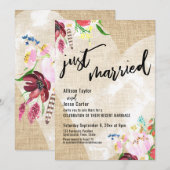 Hart Boho Bloemen Jute Net Pas Getrouwd Ontvangst Kaart (Voorkant / Achterkant)