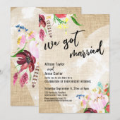 Hart Boho Bloemen Jute We Zijn Getrouwd Ontvangst Kaart (Voorkant / Achterkant)