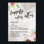 Hart Boho Floral Rustic Wood gelukkig altijd na Kaart<br><div class="desc">In dit unieke, bohemische de uitnodigingsontwerp van de trouwreceptie heb ik een modern handschrift manuscriptdoopvont aan creëer grafische typografiebekledingen gebruikt lezend "gelukkig ooit na" en "en". Achter de tekst heb ik rommelige sprays geplaatst van kleurrijke boho-waterverf bloemen en een wit waterverf hart digitaal verstoord op een artistieke manier die het...</div>