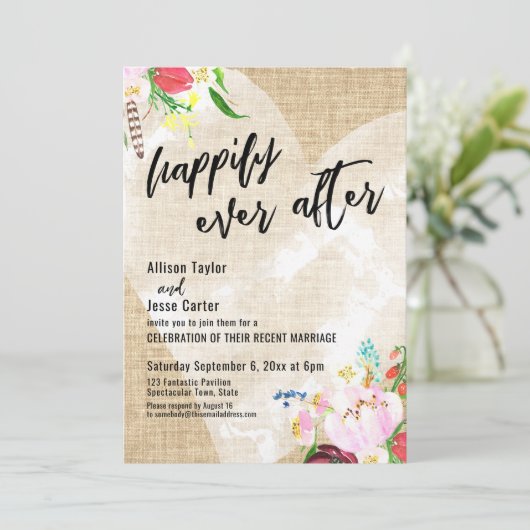 Hart Boho Flowers Burlap komt na verloop van tijd  Kaart (Staand voorkant)