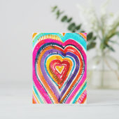 Hart boho waterverf kunst briefkaart (Staand voorkant)