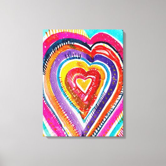Hart boho waterverf kunst canvas afdruk (Voorkant)