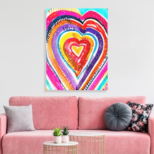 Hart boho waterverf kunst canvas afdruk (Insitu (Woonkamer))