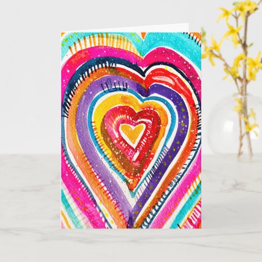 Hart boho waterverf kunst kaart (Gele Bloem)