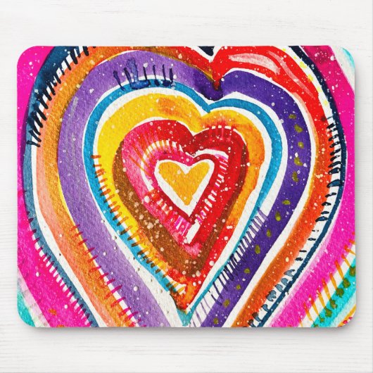 Hart boho waterverf kunst muismat (Voorkant)