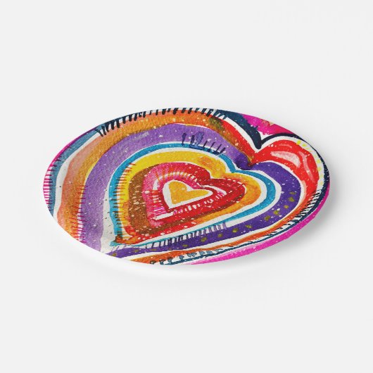 Hart boho waterverf kunst papieren bordje (Gekanteld)