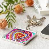 Hart boho waterverf kunst sleutelhanger (Zijkant)