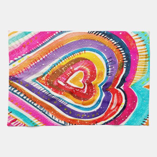 Hart boho waterverf kunst theedoek (Horizontaal)