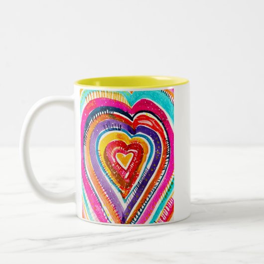 Hart boho waterverf kunst tweekleurige koffiemok (Links)