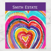 Hart boho waterverf kunst wijn etiket (Enkel label)