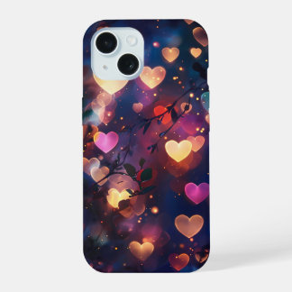 Hart Bokeh Lichten in een Dromerige Nacht Tuin iPhone 15 Case
