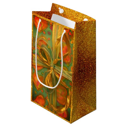 Hart boog rood en groen glitter look cadeau design klein cadeauzakje (Voorkant Gekanteld)