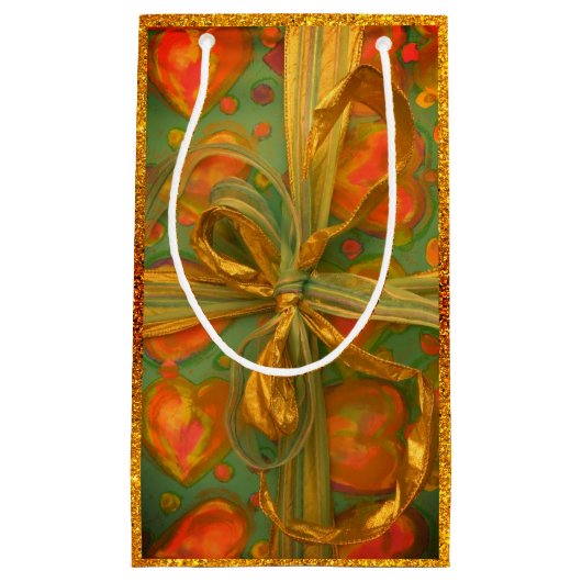 Hart boog rood en groen glitter look cadeau design klein cadeauzakje (Voorkant)