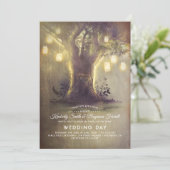 Hart Boom Mason Jar Lights Rustiek Land Bruiloft Kaart (Staand voorkant)