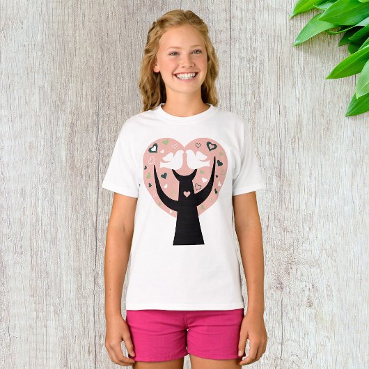 Hart boom met twee vogels meisjes T-shirt