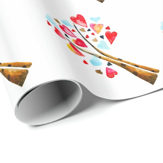 Hart boom valentijnen waterverf kunst cadeaupapier (Rol Hoek)