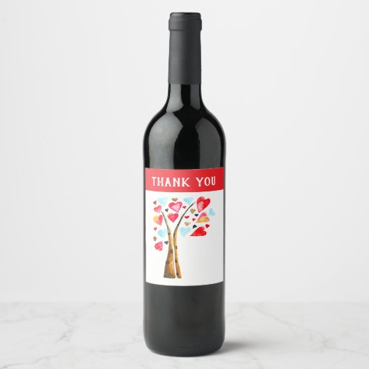 Hart boom valentijnen waterverf kunst wijn etiket (Voorkant)