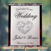 Hart, Bourgondisch lint & Sparkle Welkom Acryl Bord (Neutraal)