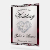 Hart, Bourgondisch lint & Sparkle Welkom Acryl Bord (Hoek)