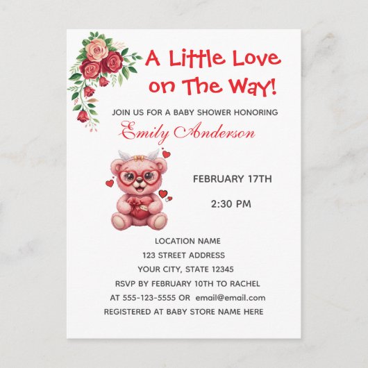 Hart Bril Teddybeer Roze Baby Shower Uitnodiging (Voorkant)