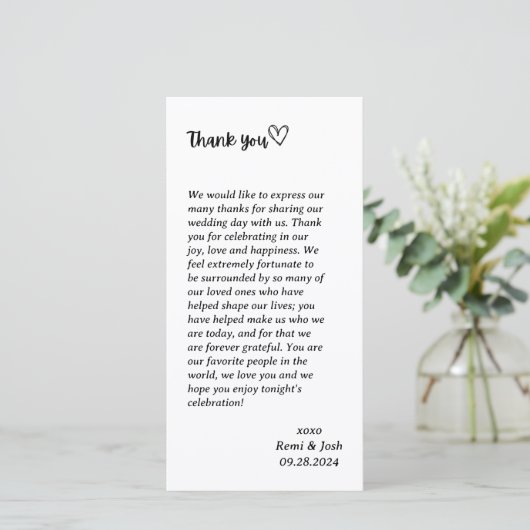 HART bruiloft dank u nota Feestdagenkaart (Staand voorkant)