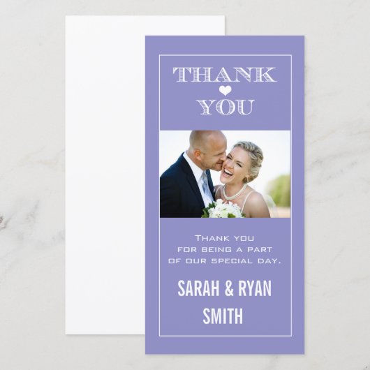 Hart bruiloft Paarse Dank u fotokaarten Bedankkaart (Voorkant / Achterkant)