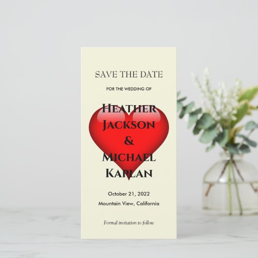 Hart Bruiloft Professioneel Minimalistisch Modern Save The Date (Staand voorkant)