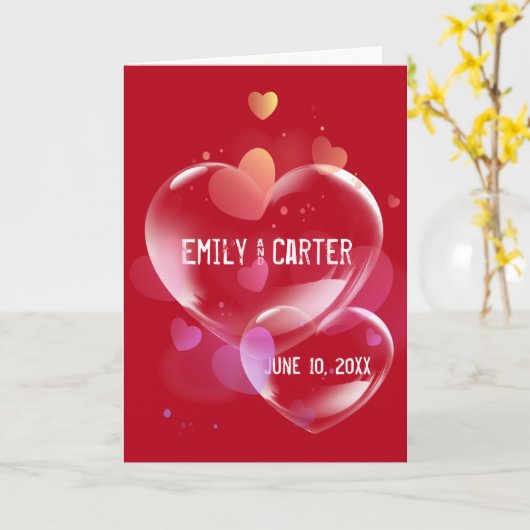 Hart Bubbles op rood Kaart (Gele Bloem)