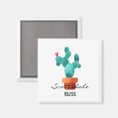Hart Cactus Groen Roze LOCATIE POSTCODE Leuk Magneet (Voorkant / Achterkant)