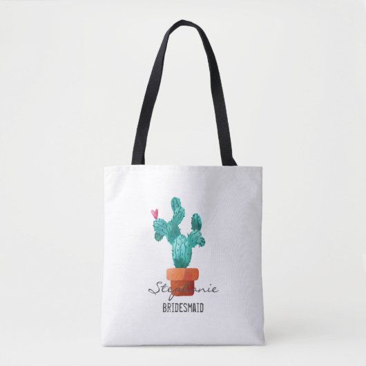 Hart Cactus Liefde Bruiloft Bruidsmeisje Naam Tote Bag (Voorkant)