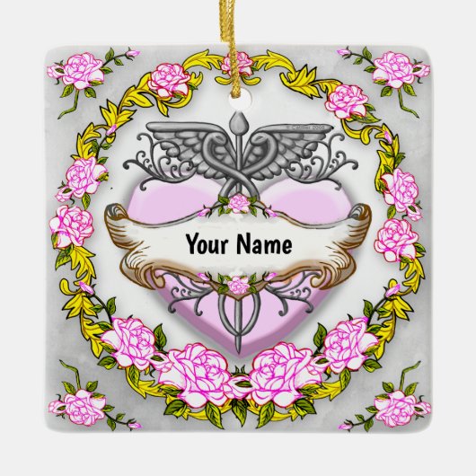 Hart Caduceus Keramisch Ornament (Voorkant)
