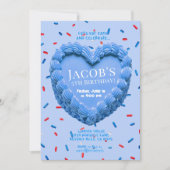Hart Cake Verjaardagsuitnodiging (blauw) Kaart (Voorkant)