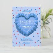 Hart Cake Verjaardagsuitnodiging (blauw) Kaart (Staand voorkant)