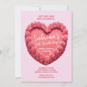 Hart Cake Verjaardagsuitnodiging (roze/rood) Kaart (Voorkant)