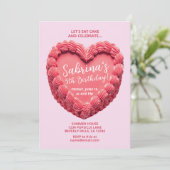 Hart Cake Verjaardagsuitnodiging (roze/rood) Kaart (Staand voorkant)