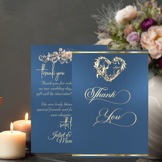 Hart & Calligrafie - Blauw Bedankkaart