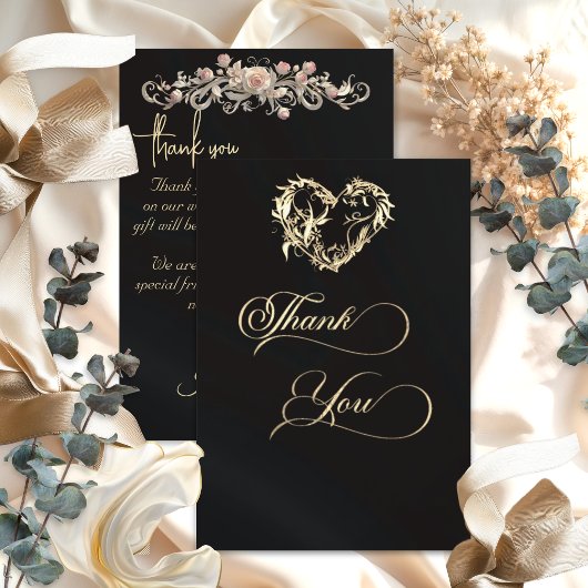 Hart & Calligrafie - Zwart Bedankkaart