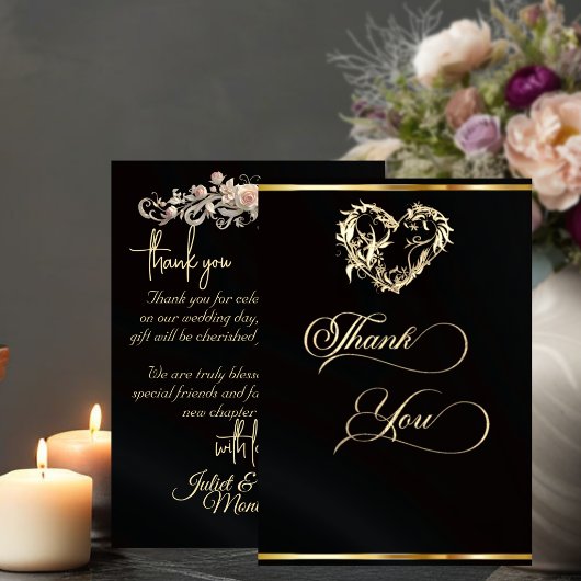 Hart & Calligrafie - Zwart Bedankkaart