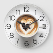 Hart cappuccino in witte beker grote klok (Voorkant)
