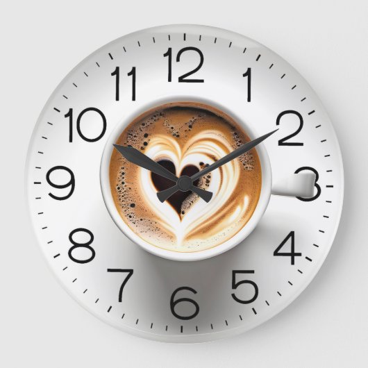 Hart cappuccino in witte beker grote klok (Voorkant)