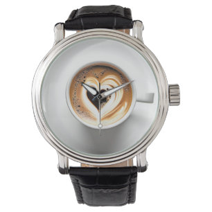 Hart Cappuccino in witte koffiekop Horloge