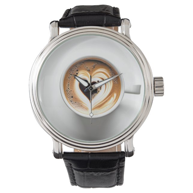 Hart Cappuccino in witte koffiekop Horloge (Voorkant)