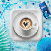 Hart Cappuccino in witte koffiekop Papieren Bordje (Feest)