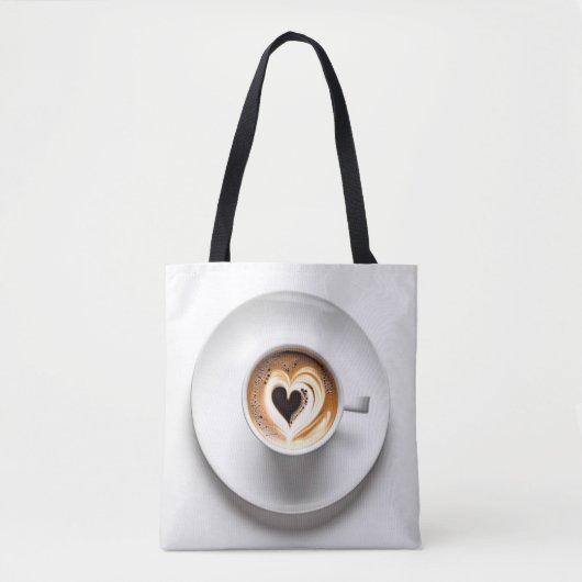 Hart Cappuccino in witte koffiekop Tote Bag (Voorkant)